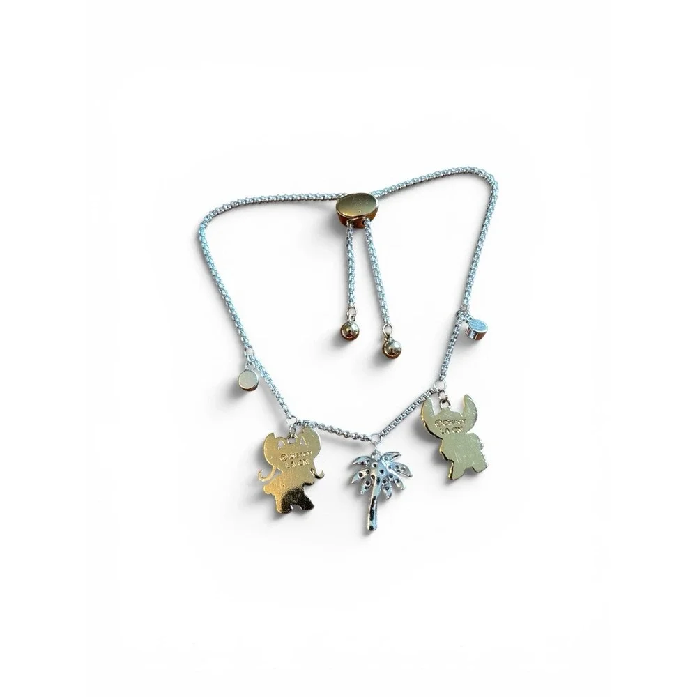 Disney Lilo Stitch Silver Charm Bracelet set of‎ two 'Ohana Means Family' Design